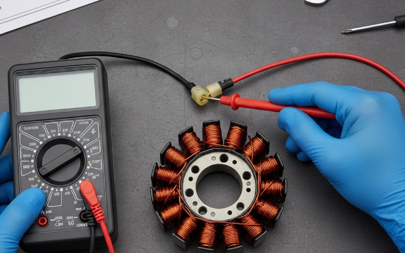Prüfung eines Motorrad-Stators mit einem Multimeter
