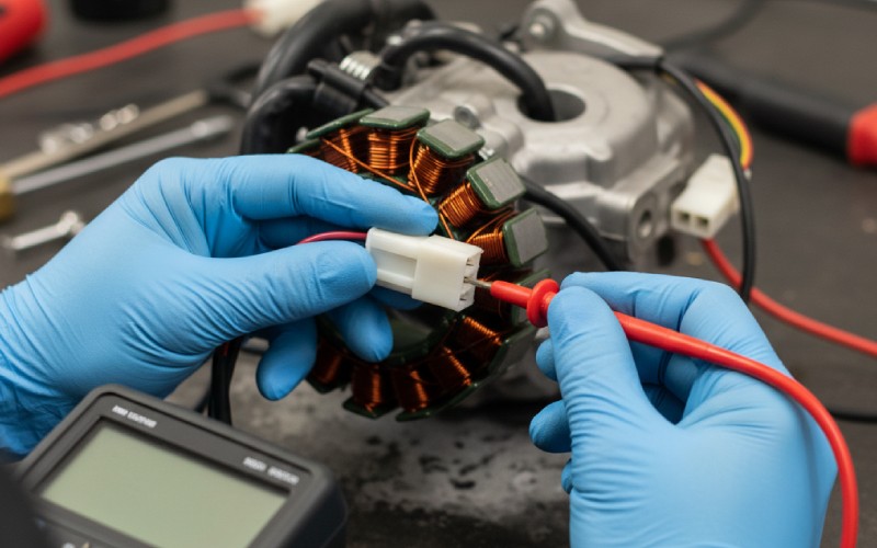 Testing an ATV stator with a multimeter