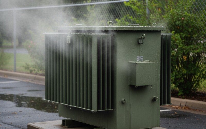 Transformator dampft leicht nach Regen