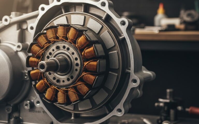 Motorcycle engine magneto stator exposed
