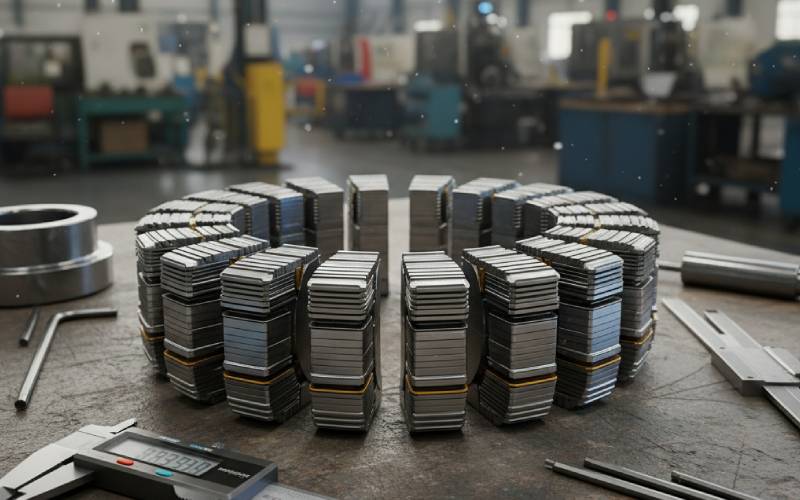 Nahaufnahme eines Servo-Laminierungsstapels auf der Werkbank