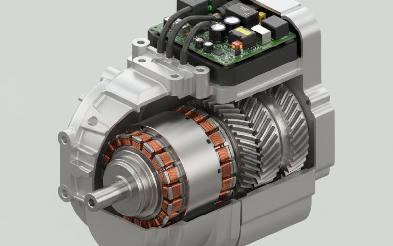 Potongan melintang unit penggerak terintegrasi EV