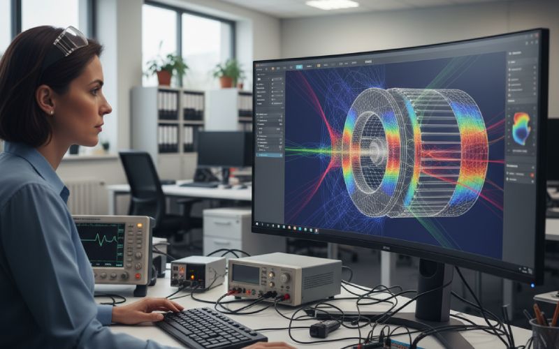 Engineer reviewing motor FEA results