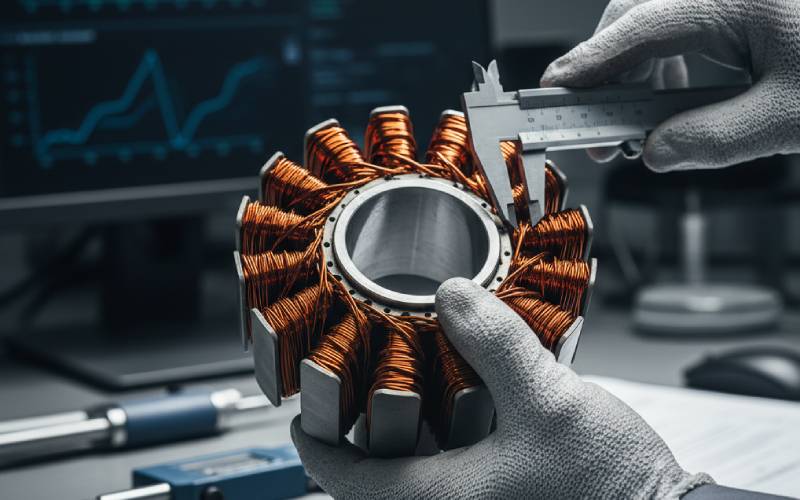 Techniker inspiziert Motorstator