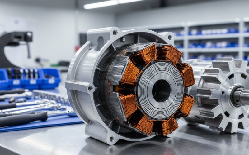 close-up van de wikkelingen van een elektromotor