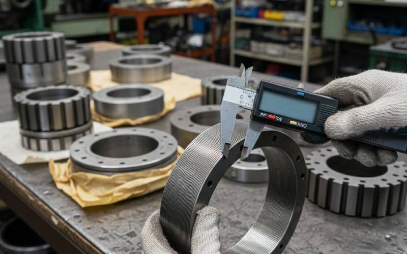 Ingenieur, der den Statorkern misst