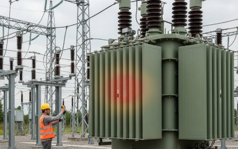 Ingenieur scannt Transformator-Hotspot