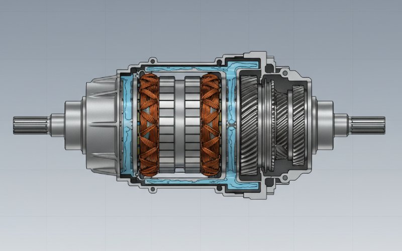 Kemasan stator di dalam poros listrik kendaraan listrik (EV)