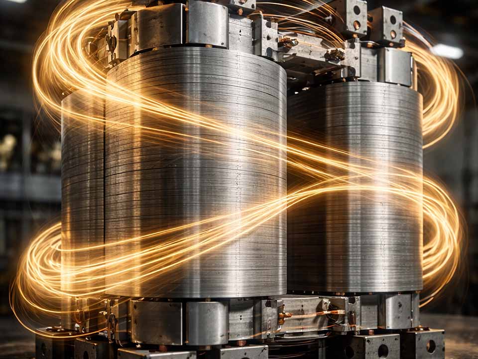 Power transformer core with magnetic fields