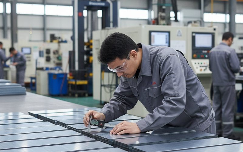 inspector measuring CRGO laminations