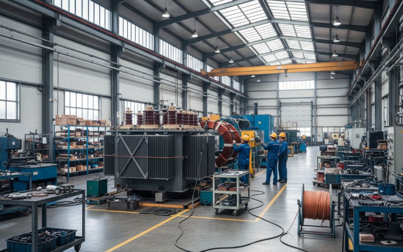 transformer core and coils in factory