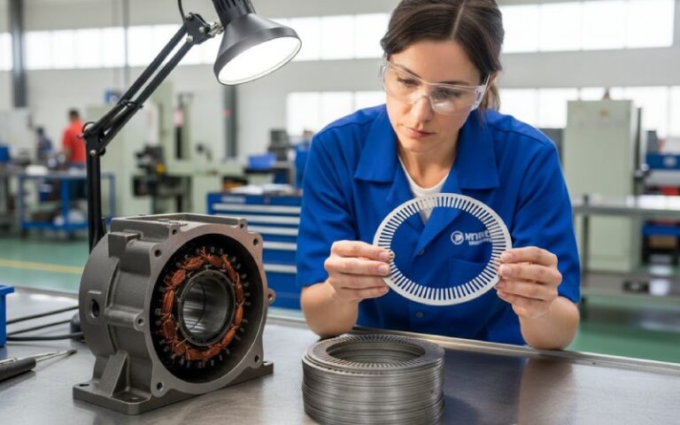 Engineer inspecting motor laminations