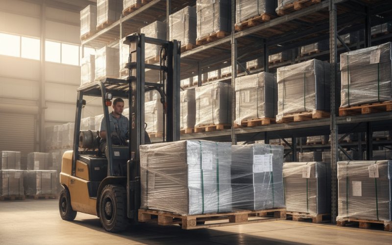 Forklift moving wrapped CRGO laminations