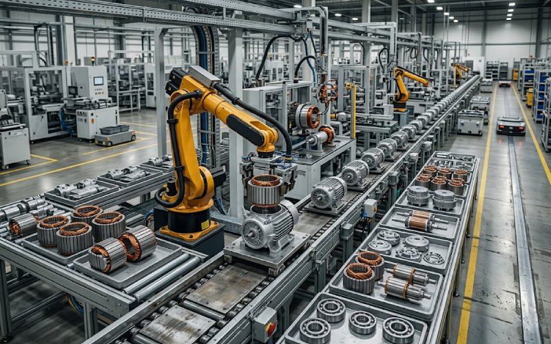 Automated production line for HVAC motor manufacturing in a clean factory