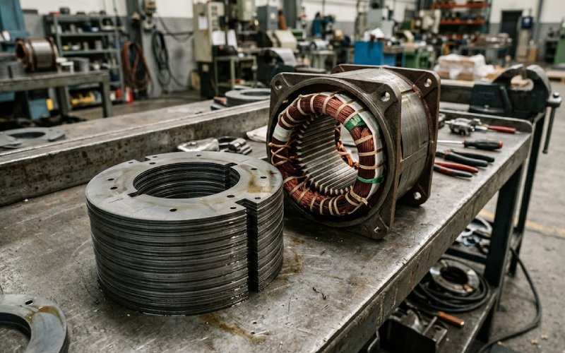 Lamineren van compressormotoren en assemblage van stators in een realistische industriële productieomgeving