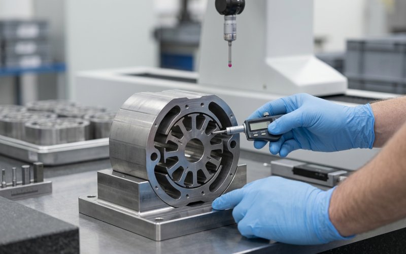 Rotor lamination component under inspection on a motor production bench