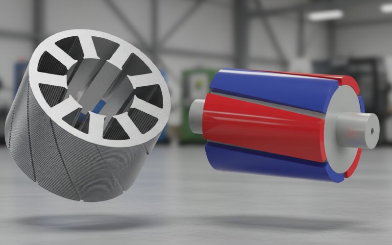 Skewed rotor lamination stack