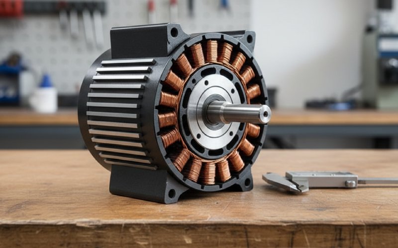 electric motor cross section with laminations