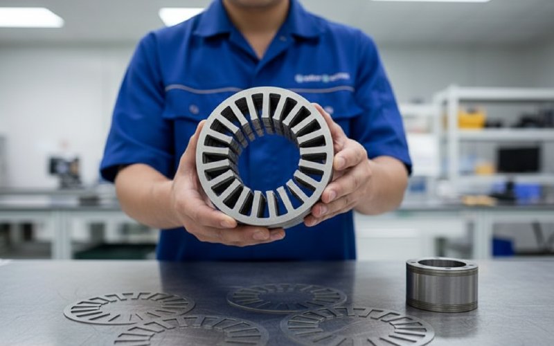 engineer inspecting motor lamination stack