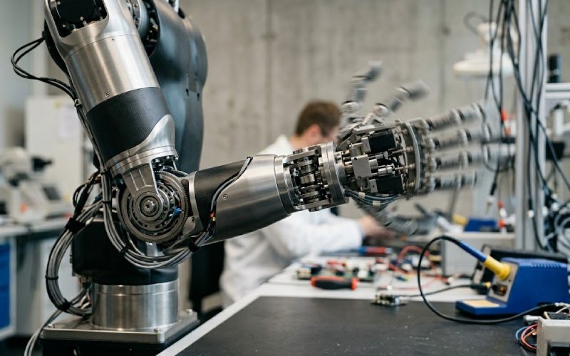humanoid robot arm in an engineering lab