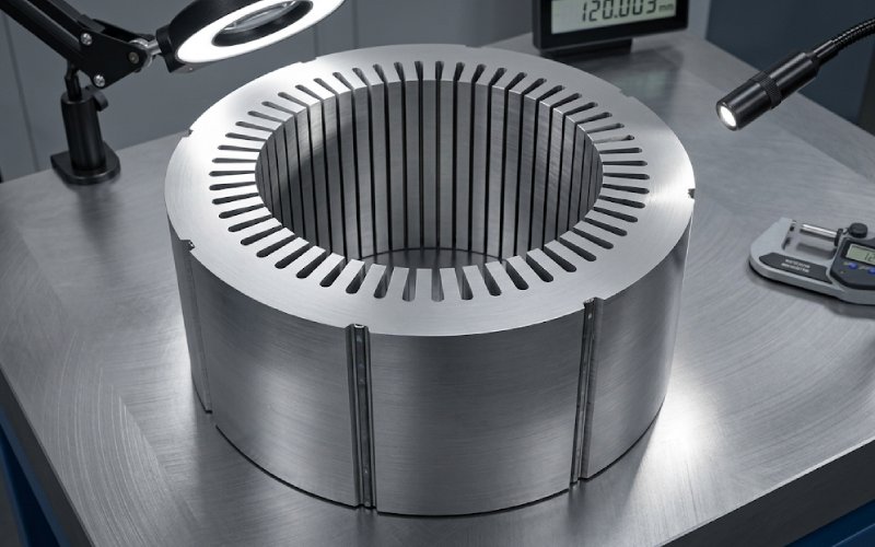 Elevator motor lamination stack on an inspection surface