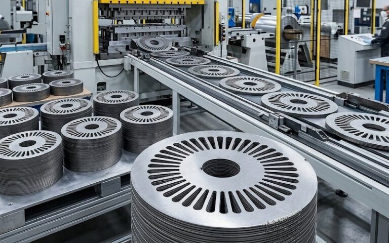 High-speed lamination stamping line producing thin motor core laminations