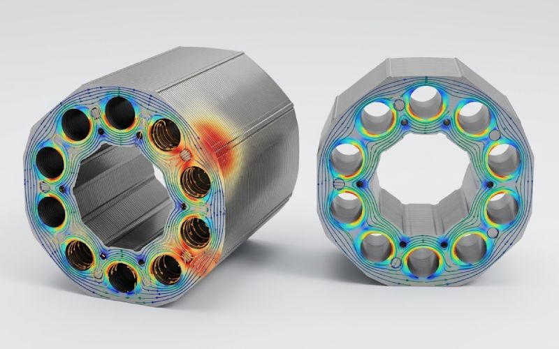 Magnetic flux disturbance around rivet holes and clinch points in a lamination stack
