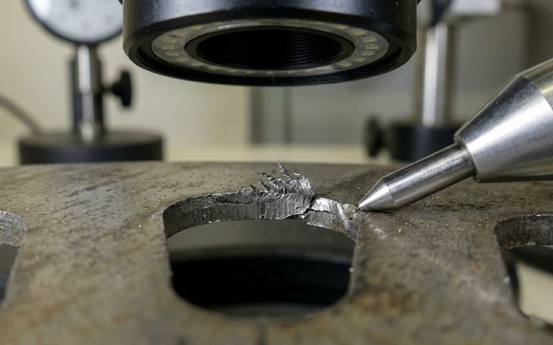 Magnified view of burrs and edge roughness on a stamped lamination