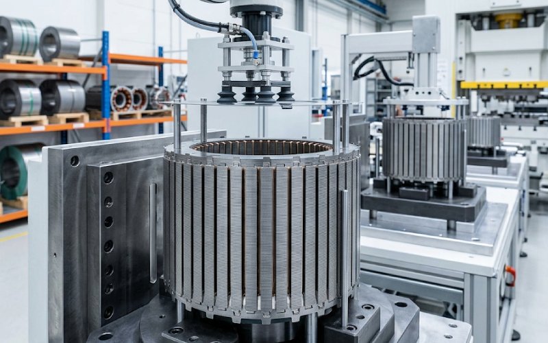 Motorlaminaatstapelassemblage met in elkaar grijpende onderdelen en nauwkeurige laaguitlijning