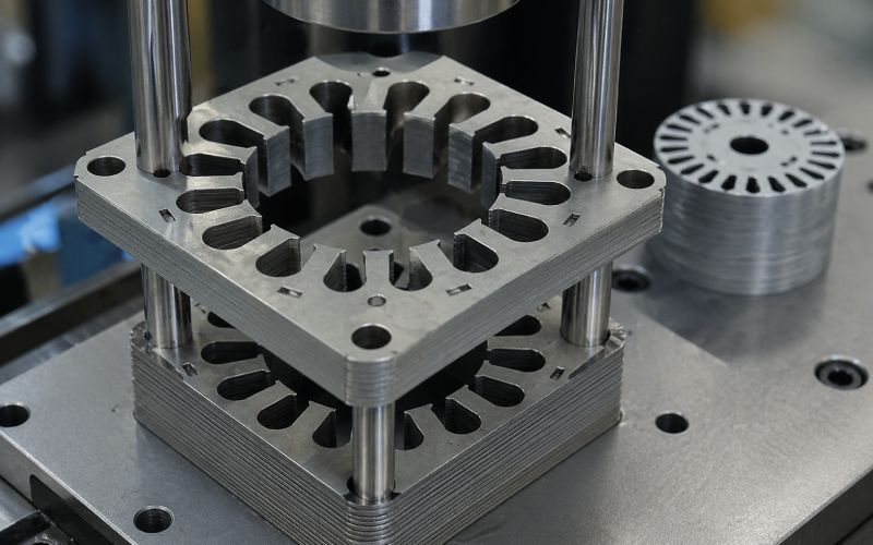 Precision stacking pins aligning thin motor laminations