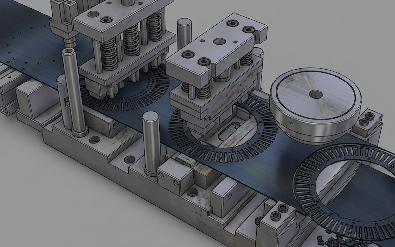 Progressive Werkzeugauslegung für dünnes Elektroband mit gestuftem Schlitzstanzen und spätem Außenstanzen
