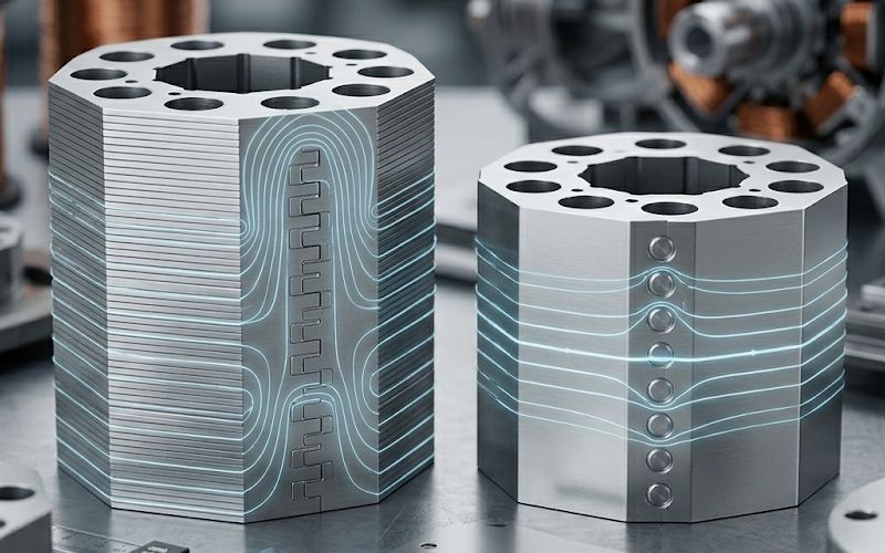 Riveted and clinched lamination stacks