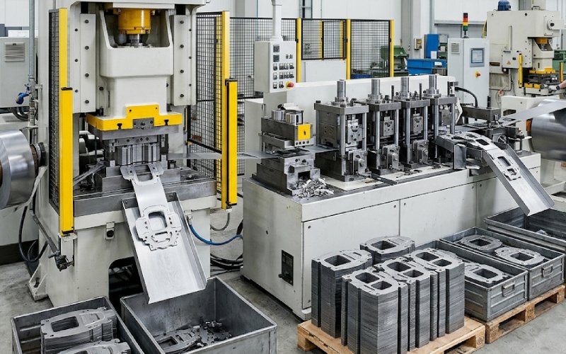 het vergelijken van samengesteld stansen en progressief stansen voor motorlaminagestapels in een industriële werkplaats