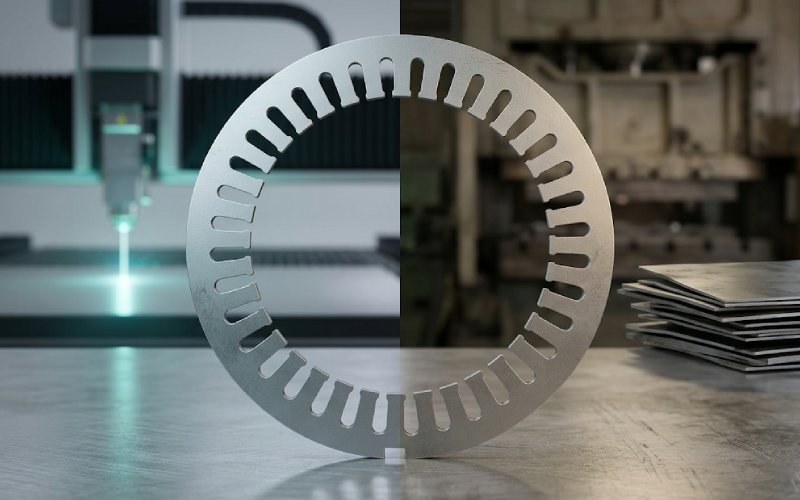 레이저 절단 및 스탬핑 제조 방법을 보여주는 원형 모터 라미네이션