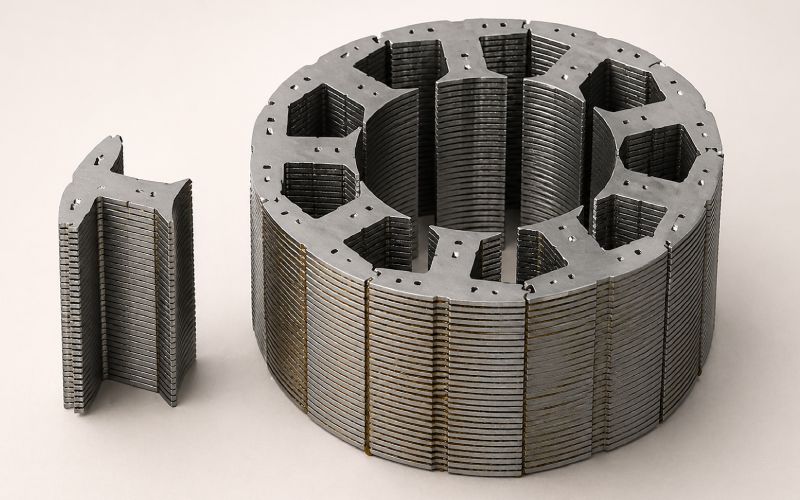 oil trapped between stamped lamination layers