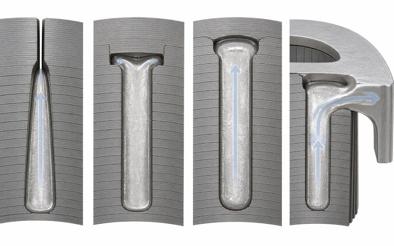 géométrie des fentes de laminage du rotor affectant l'écoulement de l'aluminium