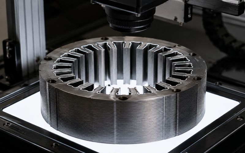 Machine vision inspection of stator lamination slots and layered steel alignment