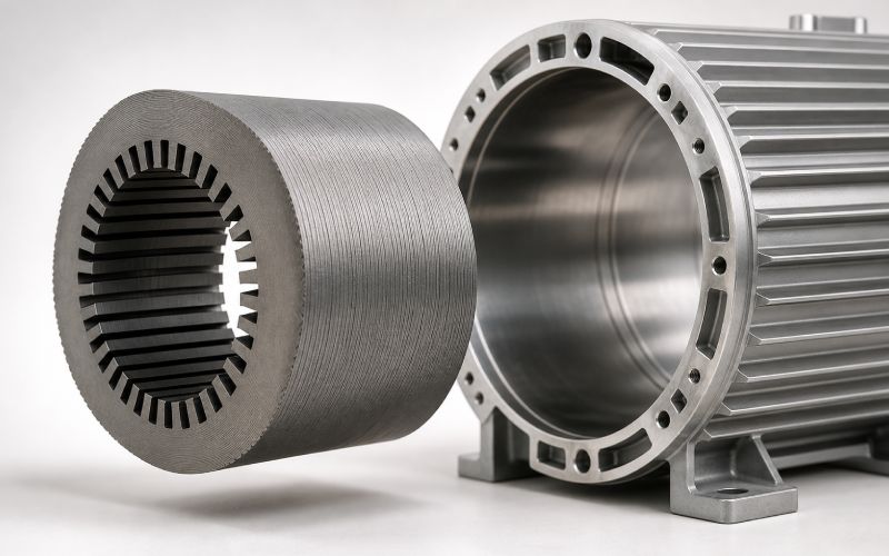 Motor stator lamination stack alignment showing how flatness affects assembly fit