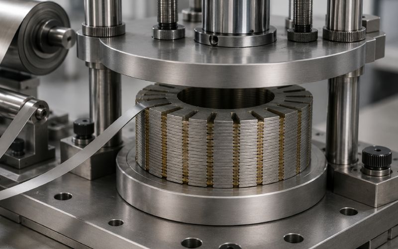 Thin amorphous alloy ribbons aligned into a motor core stack