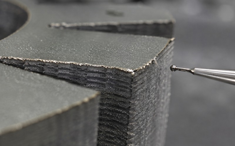 punched lamination edge showing burrs and coating thickness